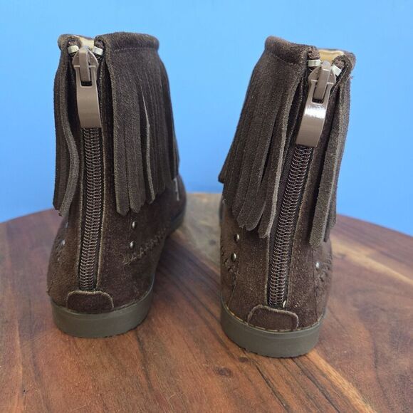 Montana West Fringe Ankle Boots Hair-On Cowhide Back Zip Coffee Women's 7/8 DESC - Picture 8 of 14